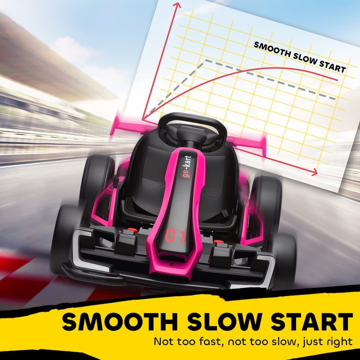 Aosom 24V Electric Go Kart, Battery Powered Kids Drift Kart with Adjustable Seat, Seat Belt, Horn, Music, Light, White