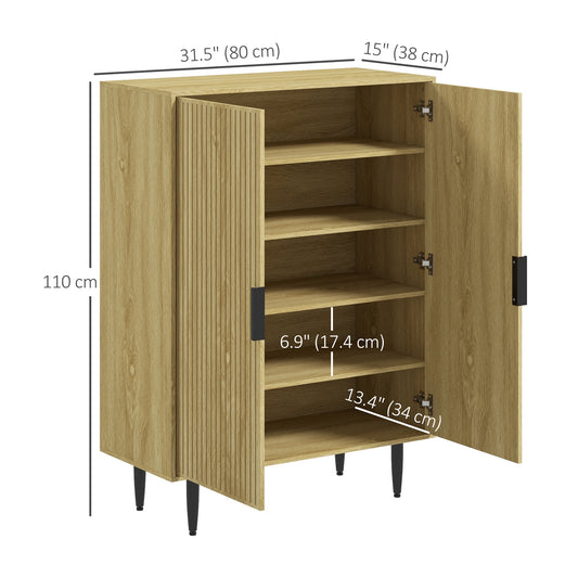 HOMCOM Entryway Shoe Cabinet with 5-Tier Shelving and Adjustable Shelves, 15 Pair Shoe Storage Organizer for Hallway, Oak