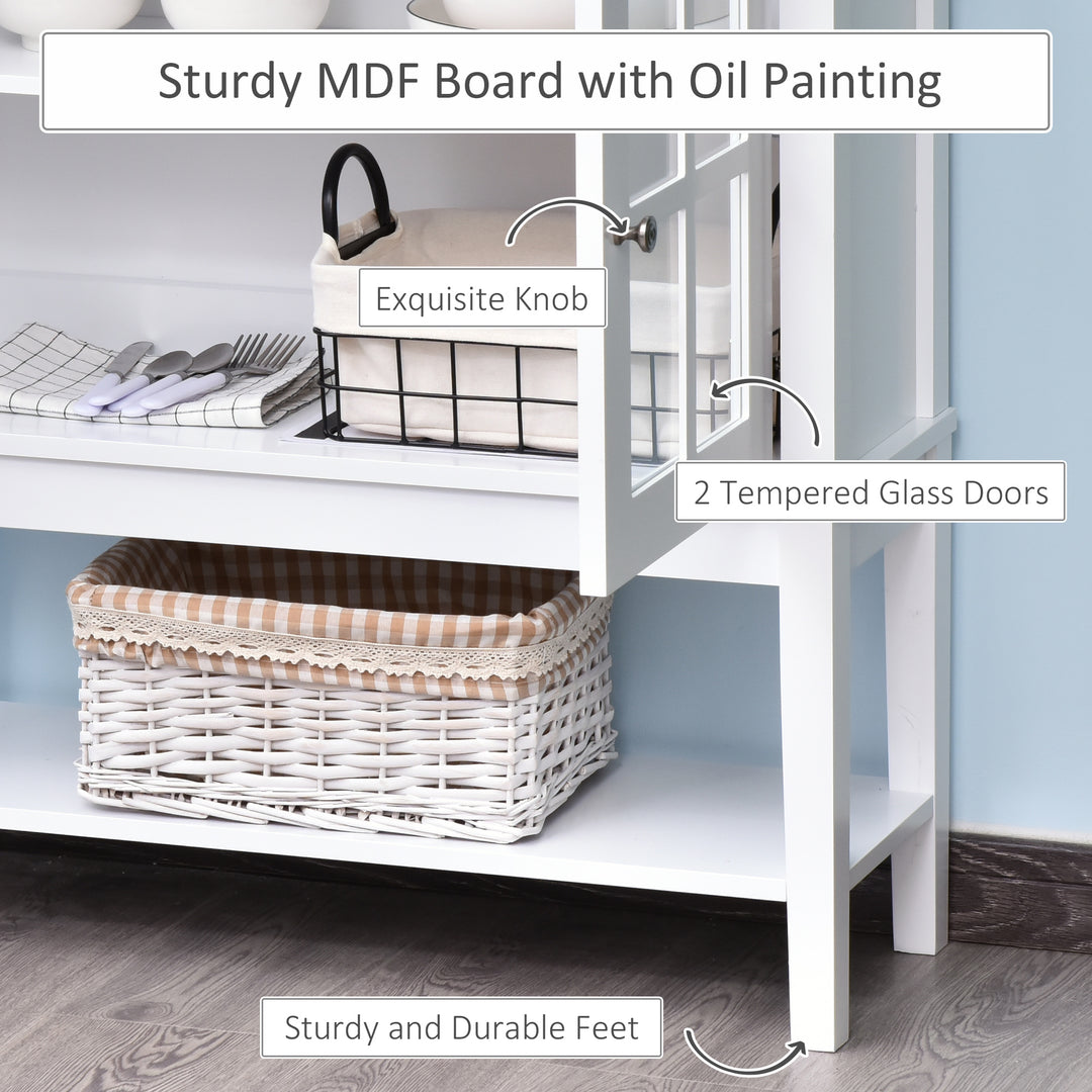 HOMCOM Modern Sideboard Buffet Cabinet Wood Console Table with Glass Doors Kitchen Dining Room Furniture White