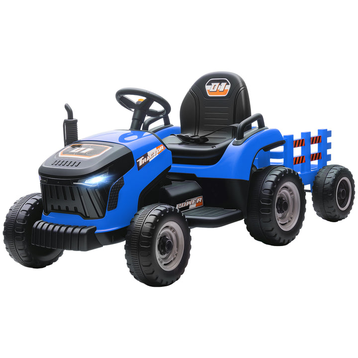 Qaba 12V Kids Ride On Tractor with Trailor, Remote Control, Music, Lights, Shifter, for Kids Ages 3-8 Years, Blue