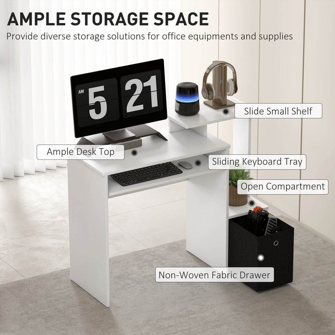 HOMCOM Computer Desk with Sliding Keyboard Tray Storage Drawer Shelf Home Office Workstation Grey