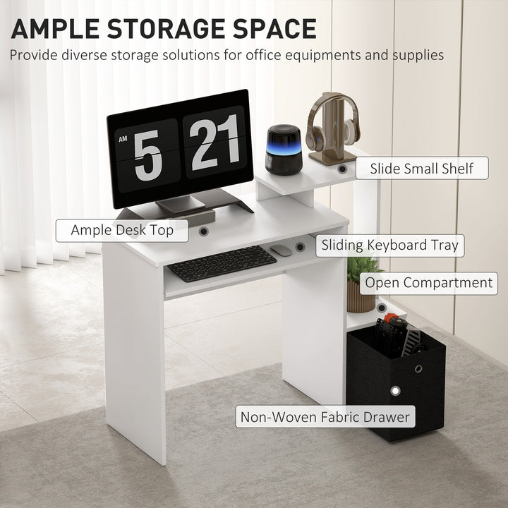 HOMCOM Computer Desk with Sliding Keyboard Tray Storage Drawer Shelf Home Office Workstation Grey