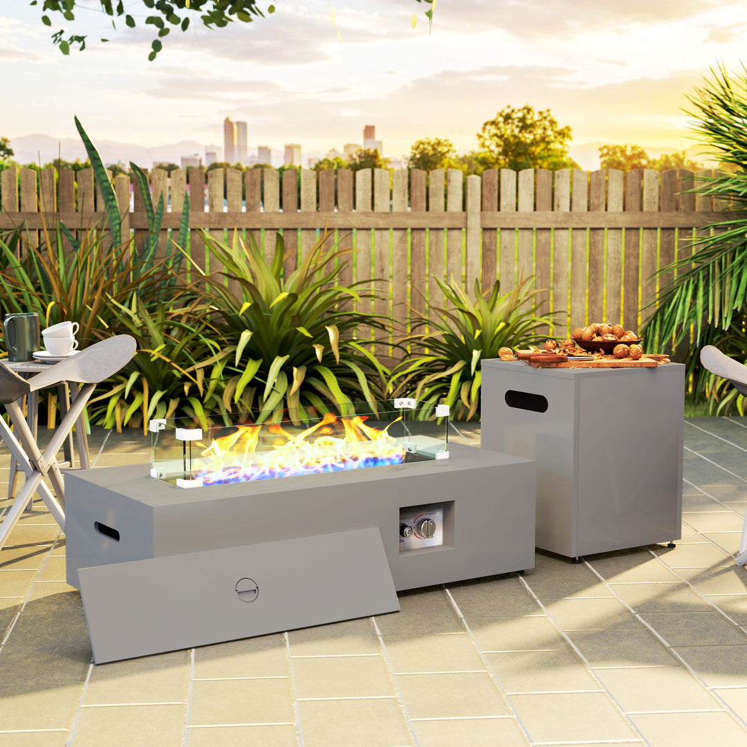 Outsunny 42" Propane Fire Pit Table 50,000 BTU Outdoor Gas Fire Table with Hideaway Propane Tank Holder, Waterproof Cover