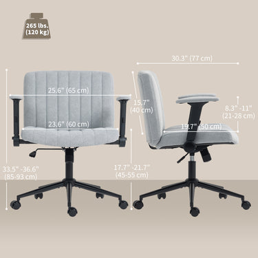 HOMCOM Criss Cross Chair with Flip-up Armrests, Wheels, Wide Office Chair with Adjustable Height, Tilting for Home, Grey