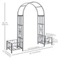 Outsunny 7FT Metal Garden Arch with 2 Planter Boxes, Decorative Outdoor Walkway Arbor for Climbing Vine Plants for Patio Backyard Lawn Party Ceremony, Dark Grey