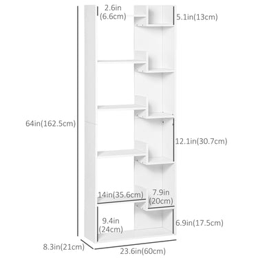 HOMCOM 6-Tier Tall Bookcase, Modern Storage Bookshelf, Display Shelves, Floor Standing Shelving, Display Rack for Living Room, Home Office, White