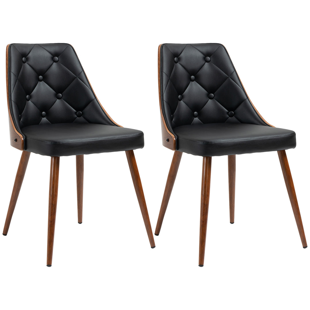 HOMCOM Dining Chairs Set of 2, Tufted Kitchen Chairs, PU Leather Upholstered Seats and Steel Legs for Dining Room, Black