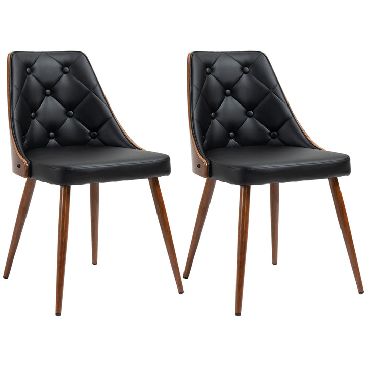 HOMCOM Dining Chairs Set of 2, Tufted Kitchen Chairs, PU Leather Upholstered Seats and Steel Legs for Dining Room, Black