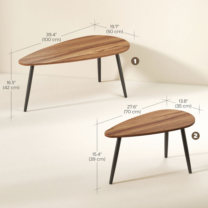 HOMCOM 2 Pieces Coffee Table Set for Living Room, Industrial Nest of Tables with Steel Legs, Brown