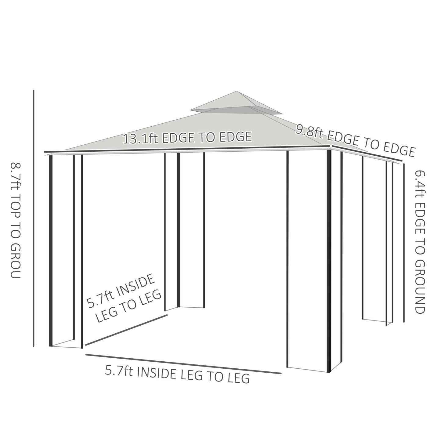 Outsunny 13' x 10' Soft-top Gazebo Patio Steel Canopy Portable Party Event with Double Canopy Roof, Curtains, Cream White