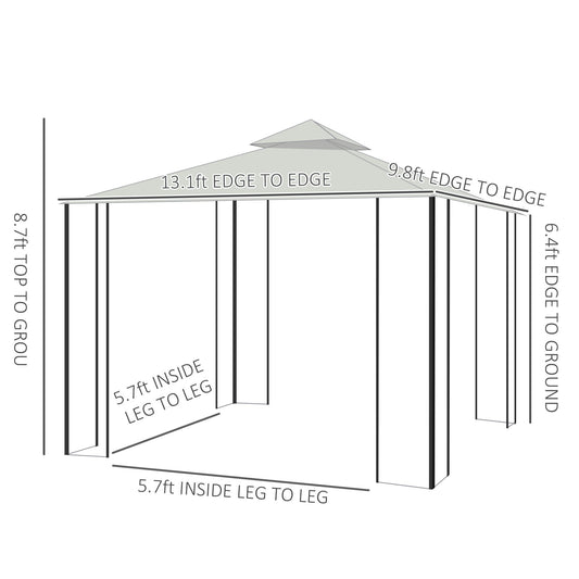 Outsunny 13' x 10' Soft-top Gazebo Patio Steel Canopy Portable Party Event with Double Canopy Roof, Curtains, Cream White