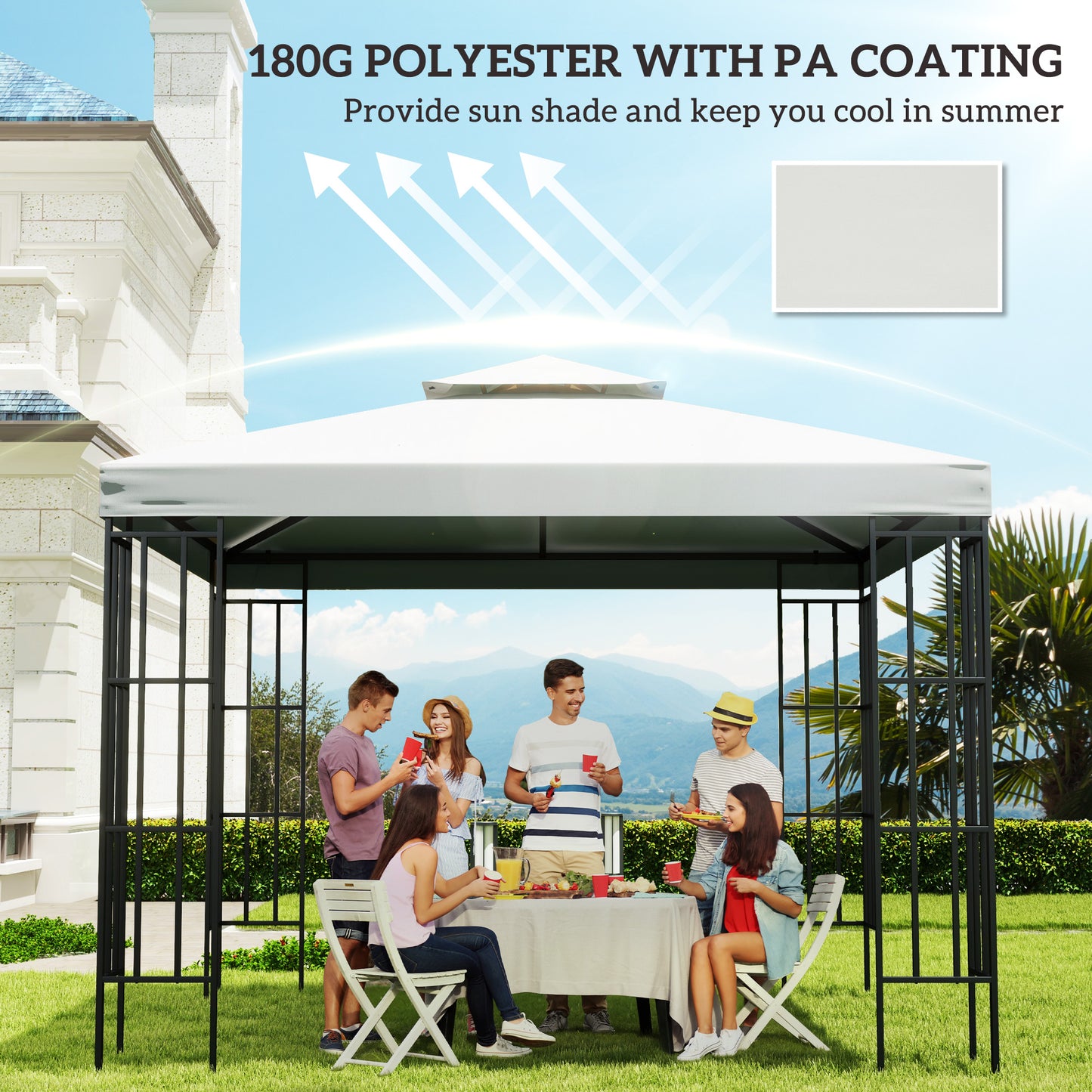 Outsunny 10' x 10' Square 2-Tier Gazebo Canopy Replacement Top Cover Outdoor Garden Sun Shade, Cream White