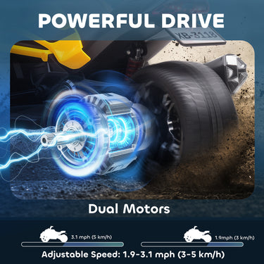 Qaba 12V Kids Ride On ATV with MP3 Player, Music, Horn, 2 Speeds, LED Lights, Gift for Boys & Girls, Yellow