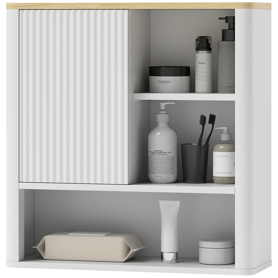HOMCOM Bathroom Wall Cabinet, Medicine Cabinet with Fluted Panel, Curved Bathroom Cabinet with Adjustable Shelves, White