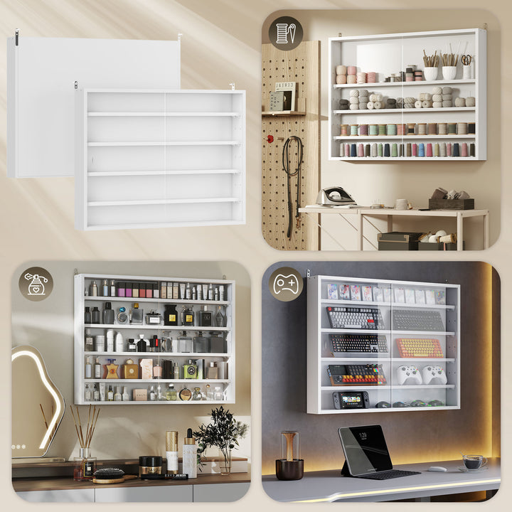 HOMCOM 5-Tier Display Cabinet, Shot Glass Display Case, Glass Curio Cabinet with 2 Glass Doors and 4 Adjustable Shelves, White