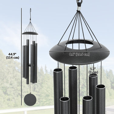 Outsunny 45" Wind Chimes Outdoor Deep Tone Wind Chime with 6 Aluminum Tubes and Hook for Patio, Yard, Garden Decor, Dark Grey