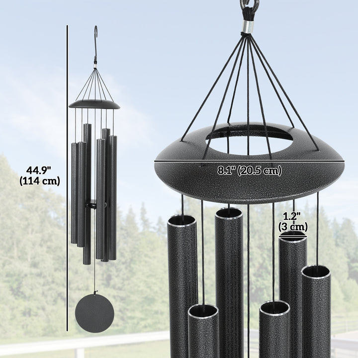 Outsunny 45" Wind Chimes Outdoor Deep Tone Wind Chime with 6 Aluminum Tubes and Hook for Patio, Yard, Garden Decor, Dark Grey