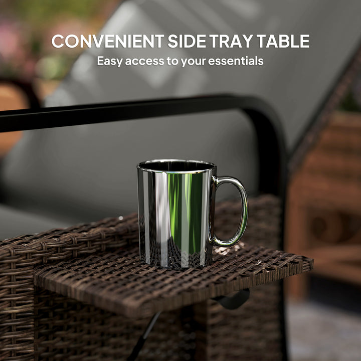 Outsunny Wicker Outdoor Recliner Chair, Reclining Lounge Chair with Adjustable Backrest, Footrest and Side Tray, Light Grey