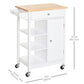 HOMCOM Modern Rolling Kitchen Island Cart with Drawer, Natural Wood Top, Towel Rack, Door Storage Cabinet, White