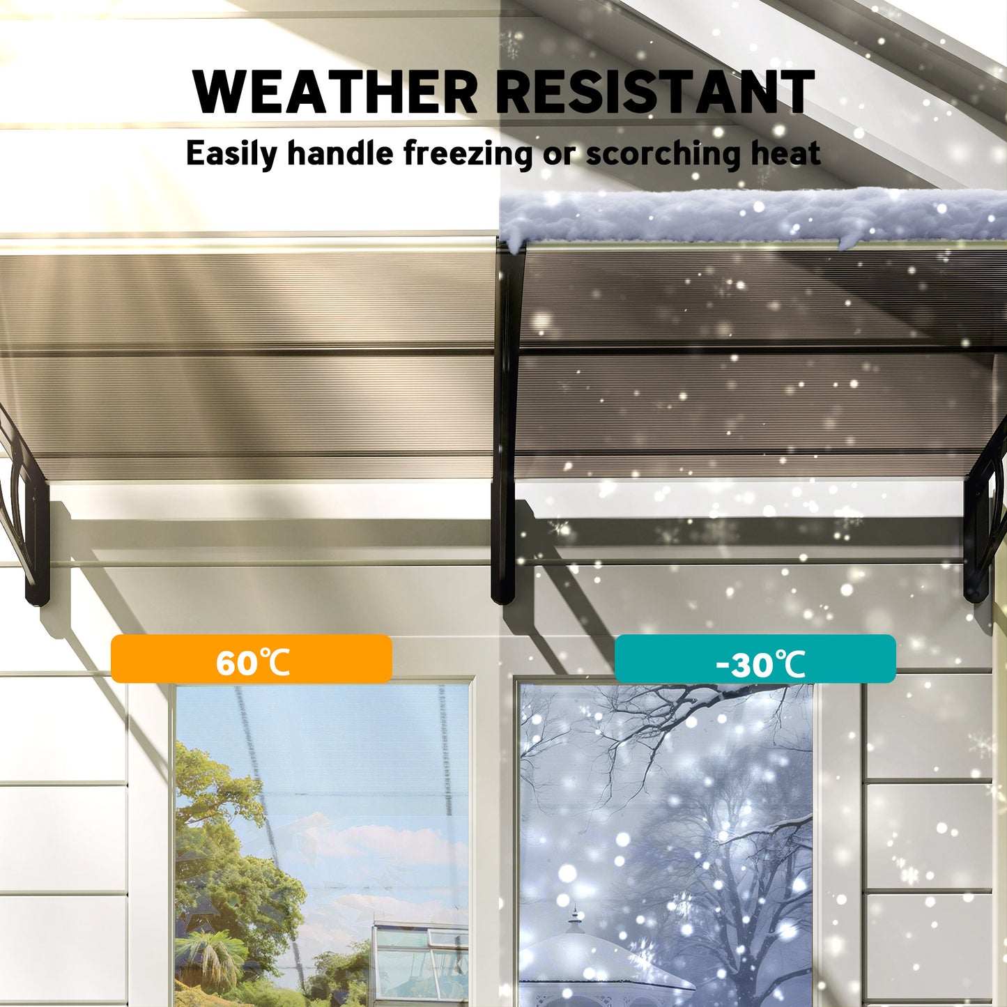 Outsunny Window Awning Door Canopy, Polycarbonate Front Door Outdoor Patio Cover, Sun Shelter, Hollow Sheet for UV, Rain, Snow and Sunlight Protection, Brown, 40" x 80"