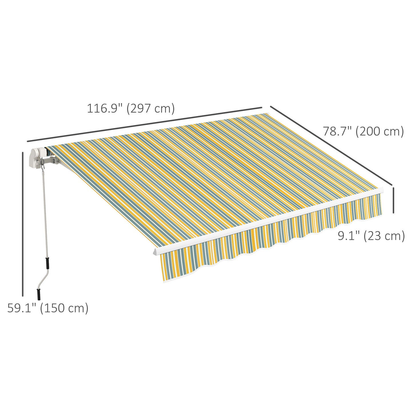 Outsunny 10' x 6.5' Manual Retractable Awning with LED Lights, Aluminum Frame Sun Canopies for Patio Door Window, Yellow/Grey