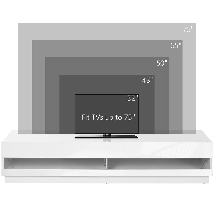 HOMCOM Lighted TV Stand for TVs up to 75", TV Cabinet with Storage for Living Room, High Gloss White