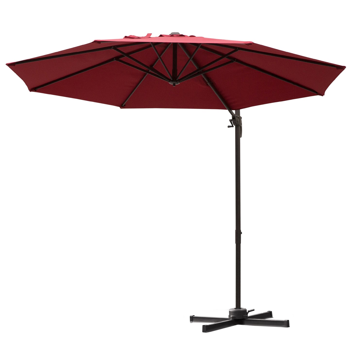 Outsunny 10ft Cantilever Patio Umbrella with 360Â° Rotation, Crank & Cross Base for Garden Deck Pool Backyard, Wine Red