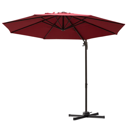 Outsunny 10ft Cantilever Patio Umbrella with 360Â° Rotation, Crank & Cross Base for Garden Deck Pool Backyard, Wine Red