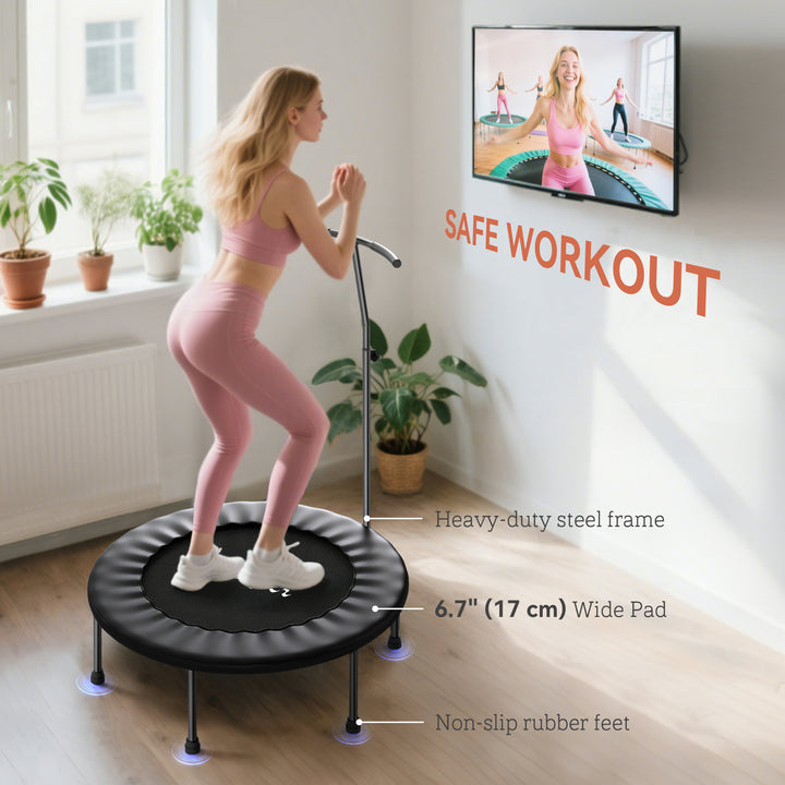 Soozier 39" Mini Exercise Trampoline w/ Adjustable T-Bar Indoor Fitness Rebounder Black