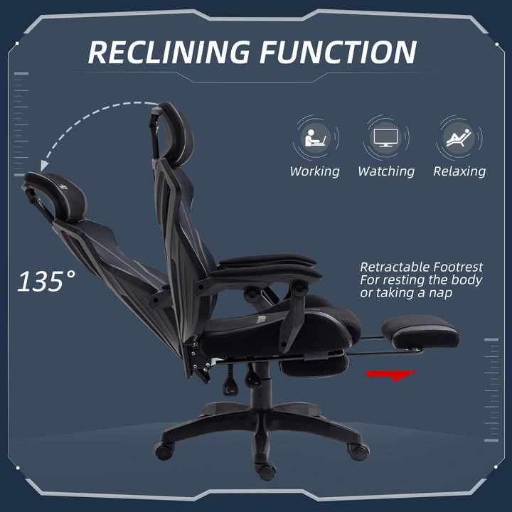 Vinsetto Gaming Chair, Ergonomic Computer Chair with Footrest, Headrest, Recliner Swivel Seat with Adjustable Height, Black