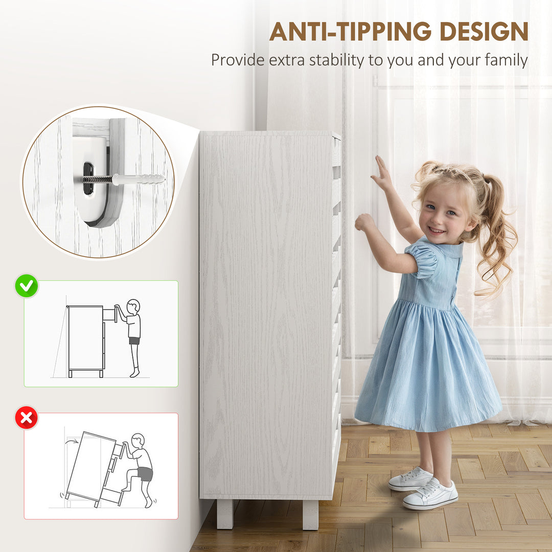 HOMCOM Shoe Cabinet, 21 Pair Shoe Storage Cabinet with Hollowed-Out Doors, White