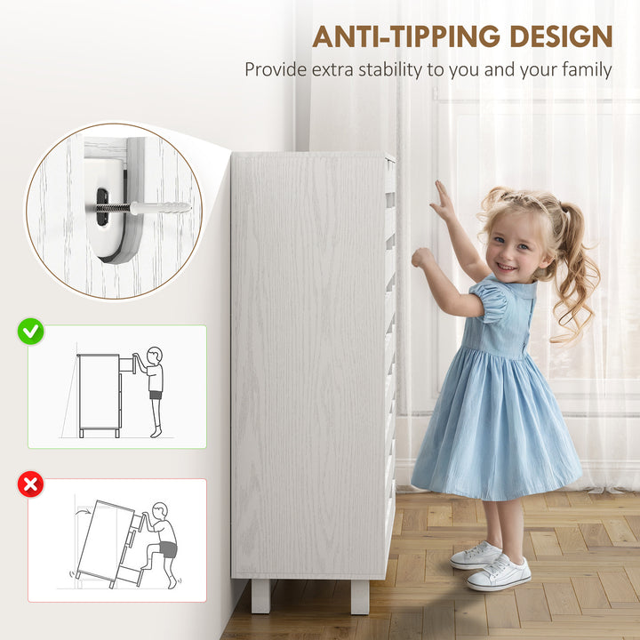 HOMCOM Shoe Cabinet, 21 Pair Shoe Storage Cabinet with Hollowed-Out Doors, White