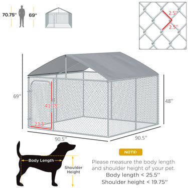PawHut Outdoor Dog Kennel  with Roof, Dog Run with Waterproof & UV-Resistant Cover, Secure Lock, for Backyard & Patio, 7.5' x 7.5' x 5.7'