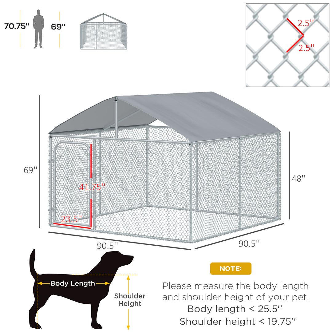 PawHut Outdoor Dog Kennel  with Roof, Dog Run with Waterproof & UV-Resistant Cover, Secure Lock, for Backyard & Patio, 7.5' x 7.5' x 5.7'