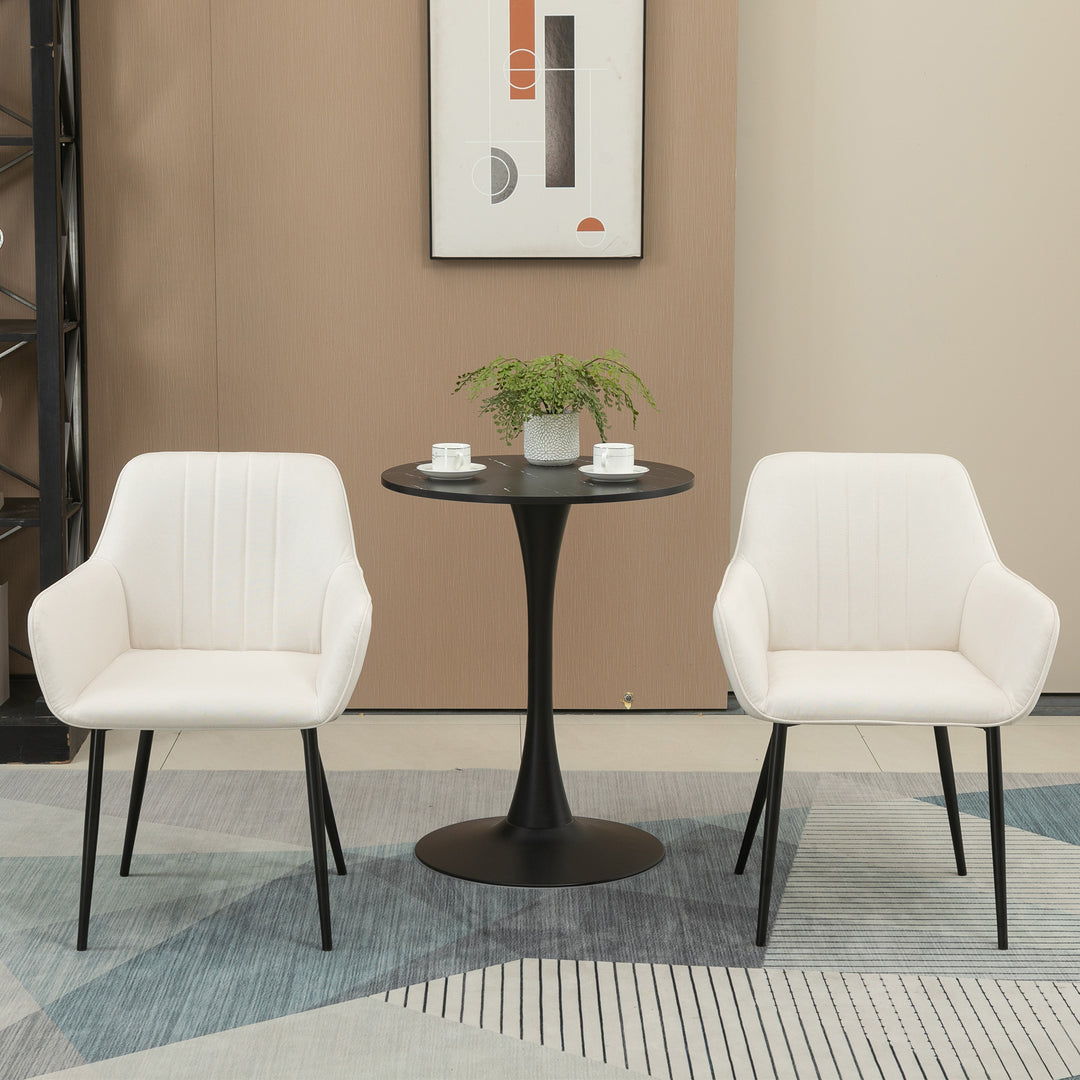 HOMCOM Dining Chairs Set of 2, Linen Upholstery Accent Chair with Back, Armrest, Metal Legs, Dark Grey