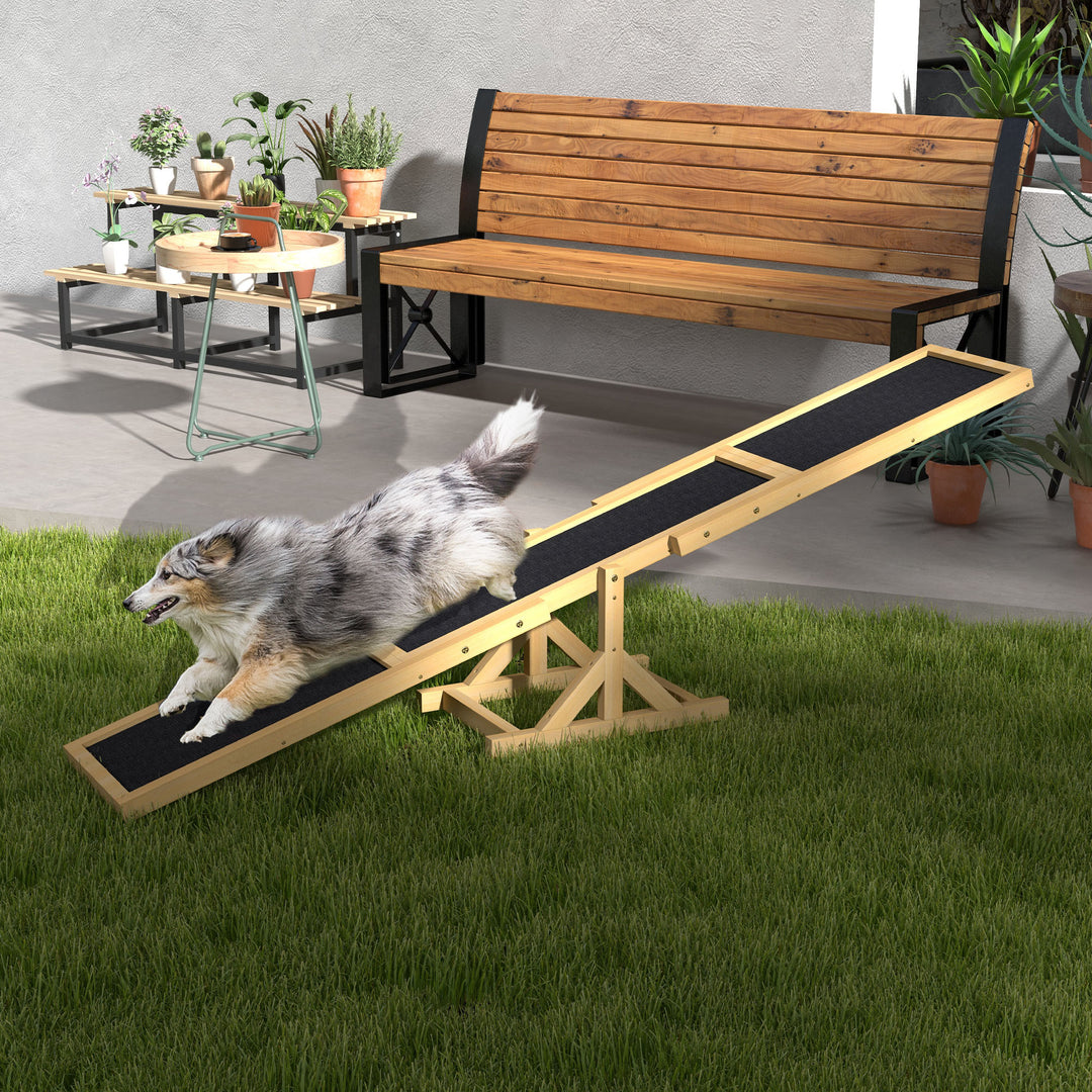 PawHut Wood Pet Seesaw Platform Dog Agility Training Equipment Run Game Toy Weather Resistant Pet Supplies Natural
