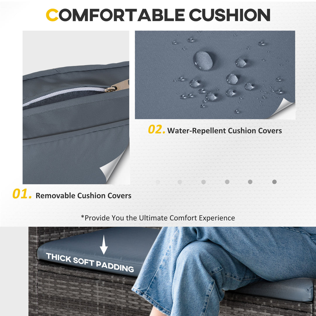 Outsunny 4 Pieces Patio Furniture Set with Cushions, Outdoor PE Rattan Wicker Conversation Garden Sofa Set with 2-Seater Chairs & Glass Coffee Table, Grey