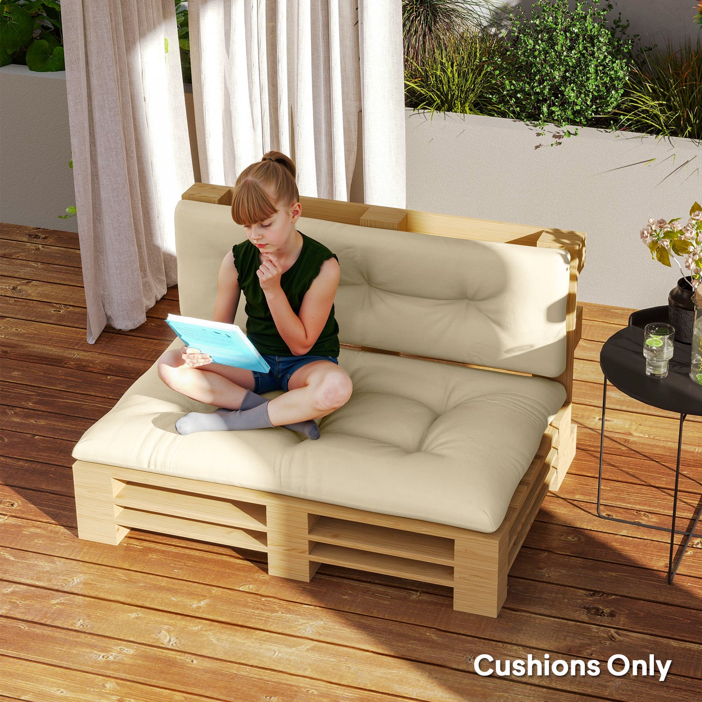 Outsunny 2-Piece Pallet Cushion Set, Outdoor 3.9" Thick Replacement Pallet Sofa Cushions, Tufted Replacement Pads for Garden Patio, Beige