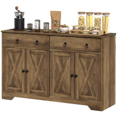 HOMCOM Sideboard Cabinet with 2 Drawers, 4 Barn Doors and 2 Adjustable Shelves, Buffet Table for Living Room, Light Brown