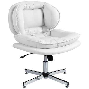 HOMCOM Criss Cross Chair, Armless Wide Office Chair with Leathaire Upholstery, Tilting, No Wheels, White