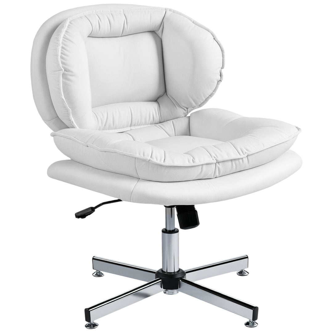 HOMCOM Criss Cross Chair, Armless Wide Office Chair with Leathaire Upholstery, Tilting, No Wheels, White
