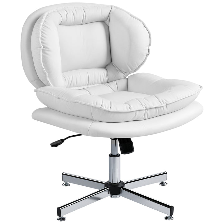 HOMCOM Criss Cross Chair, Armless Wide Office Chair with Leathaire Upholstery, Tilting, No Wheels, White