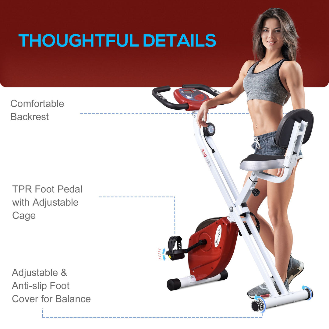 Soozier Foldable Indoor Stationary Bike with 8 Levels of Magnetic Resistance, Exercise Bike for Cardio Workout, Red