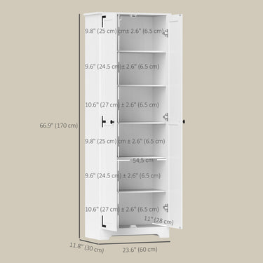 HOMCOM 67" Farmhouse Pantry Cabinet with 2 Doors, Tall Storage Cabinet with Adjustable Shelves, Distressed White