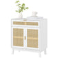 HOMCOM Boho Sideboard Storage Cabinet with Rattan Doors, Black