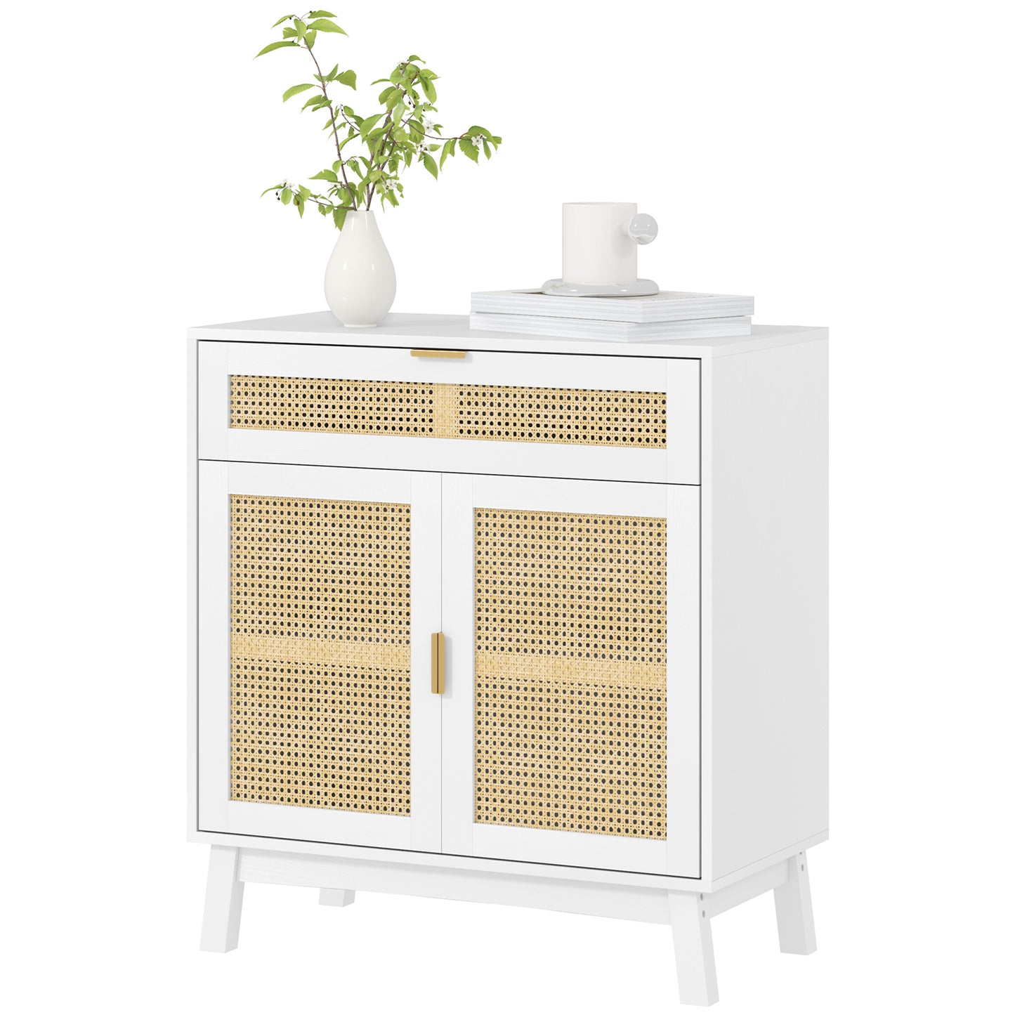 HOMCOM Boho Sideboard Storage Cabinet with Rattan Doors, Black