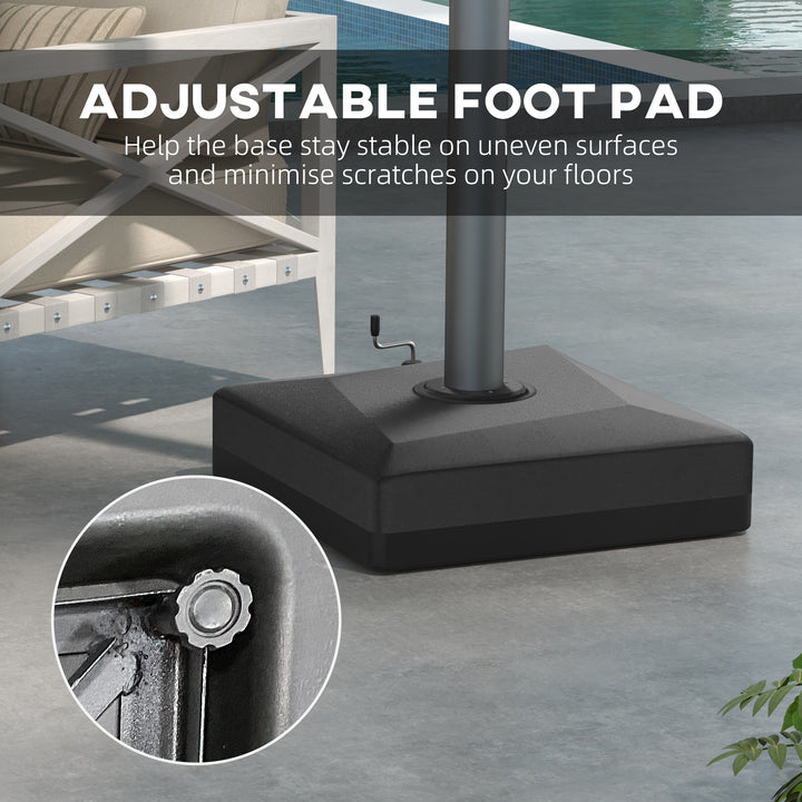Outsunny Cantilever Umbrella Base with Liftable Wheel, Heavy Duty Fillable Umbrella Stand with Adjustable Foot Pads