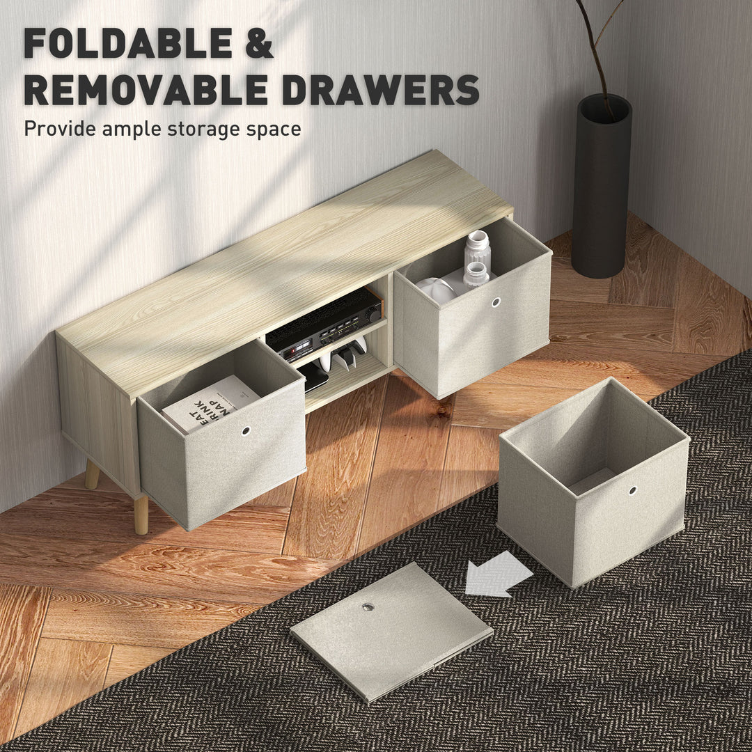 HOMCOM Modern TV Stand Cabinet with Foldable Drawers and Shelves for Living Room, Bedroom, White