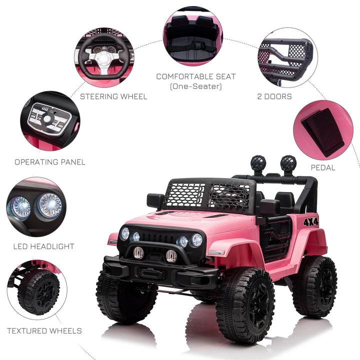 Aosom 12V Electric Truck Off Road Electric Pickup with Remote Control, Adjustable Speed, Ride on Car for Kids, Pink