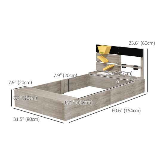 Outsunny Wooden Kids Sandbox with Liner, Kitchen Design for Garden, Backyard